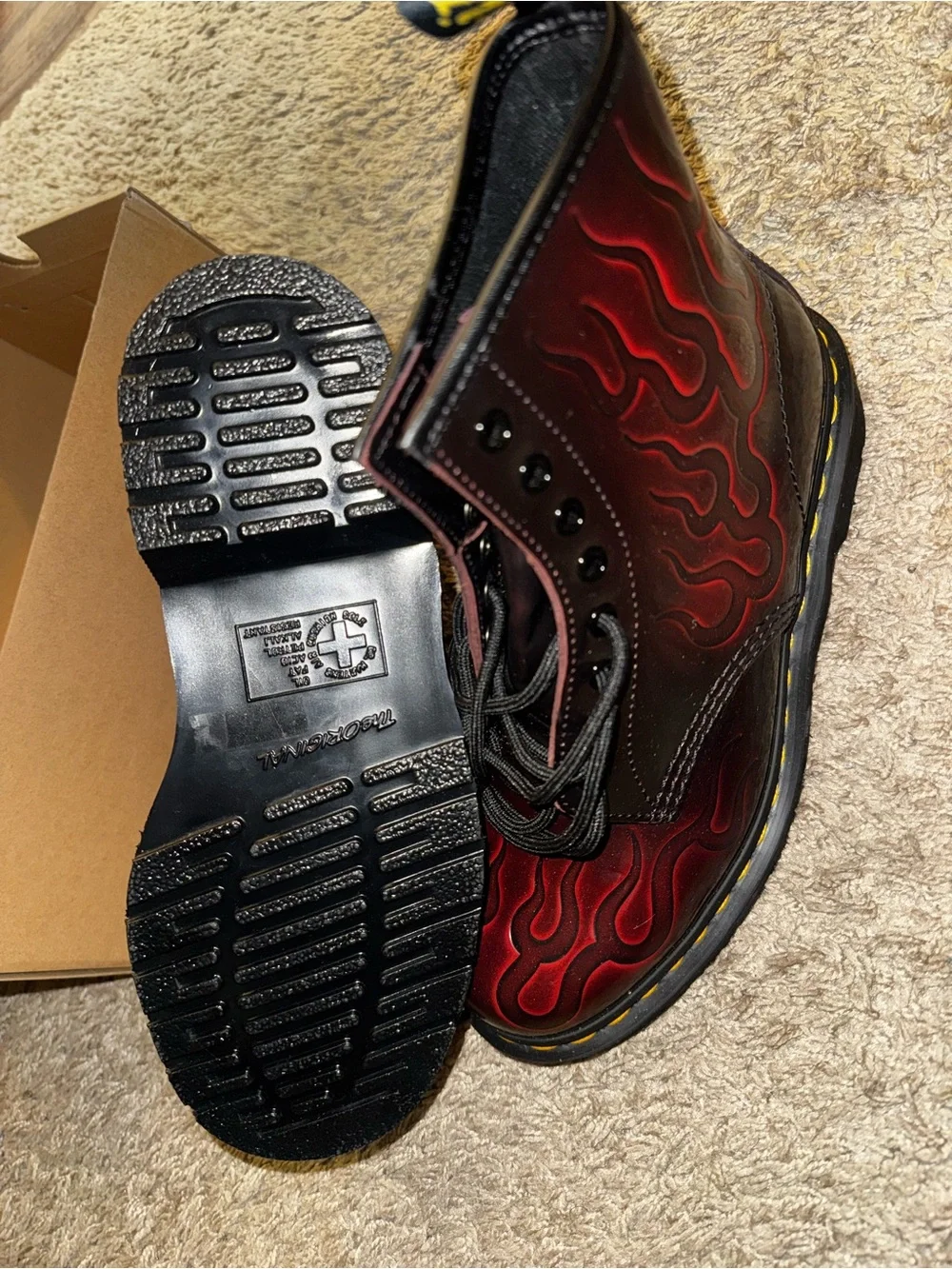 Dr. Martens Men's Burgundy and Black Flame Leather Boots